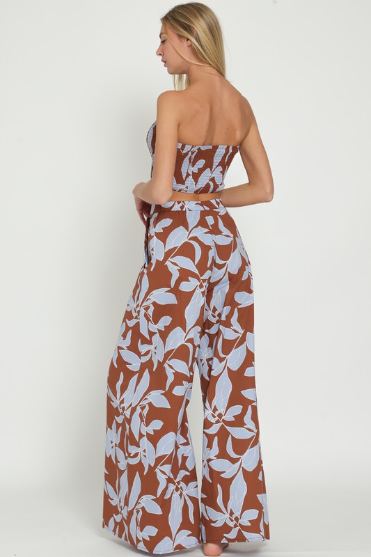 TUBE SMOCKED TOP & HIGH WAISTED LONG PANTS SET