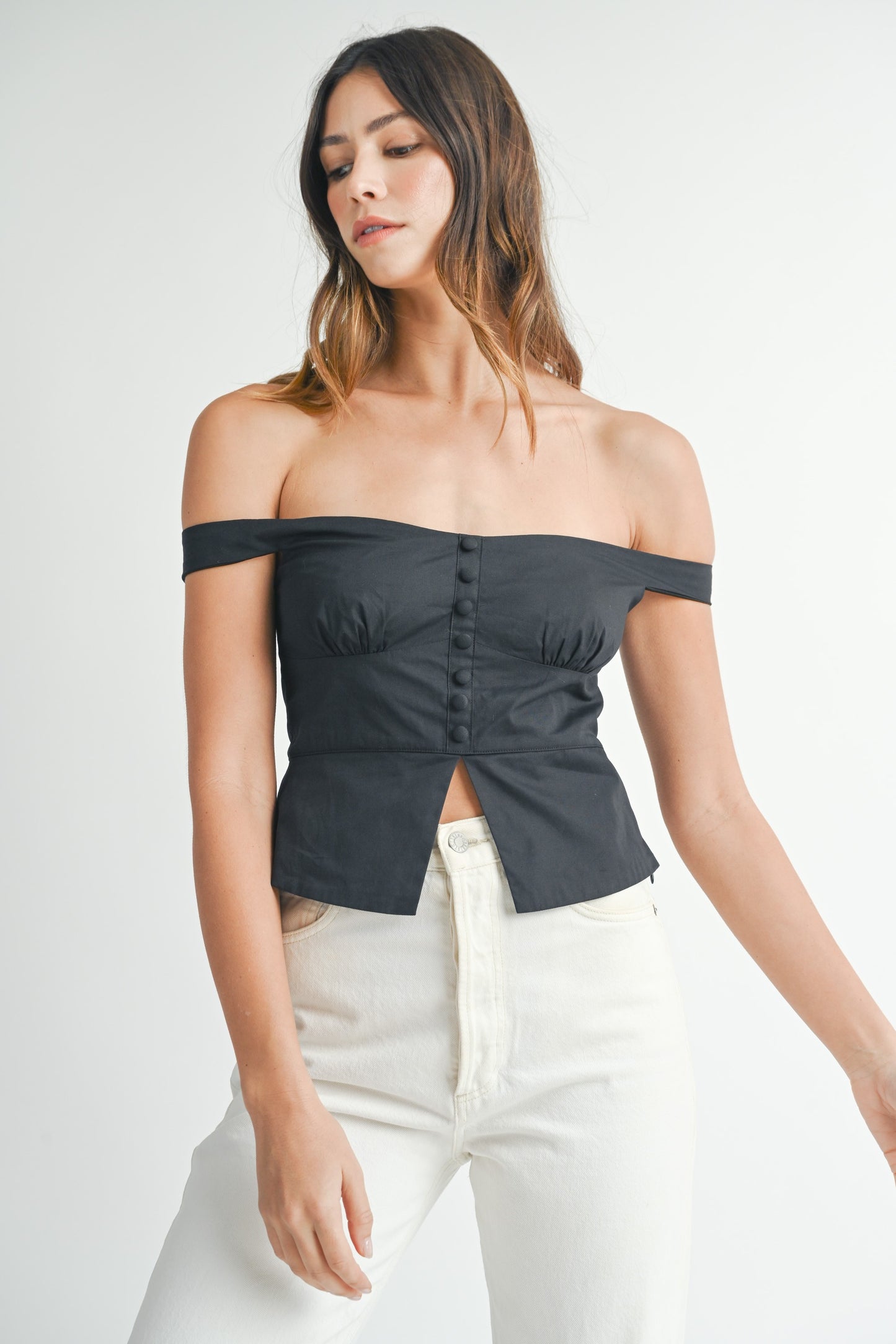 POPLIN OFF SHOULDER PEPLUM TOP