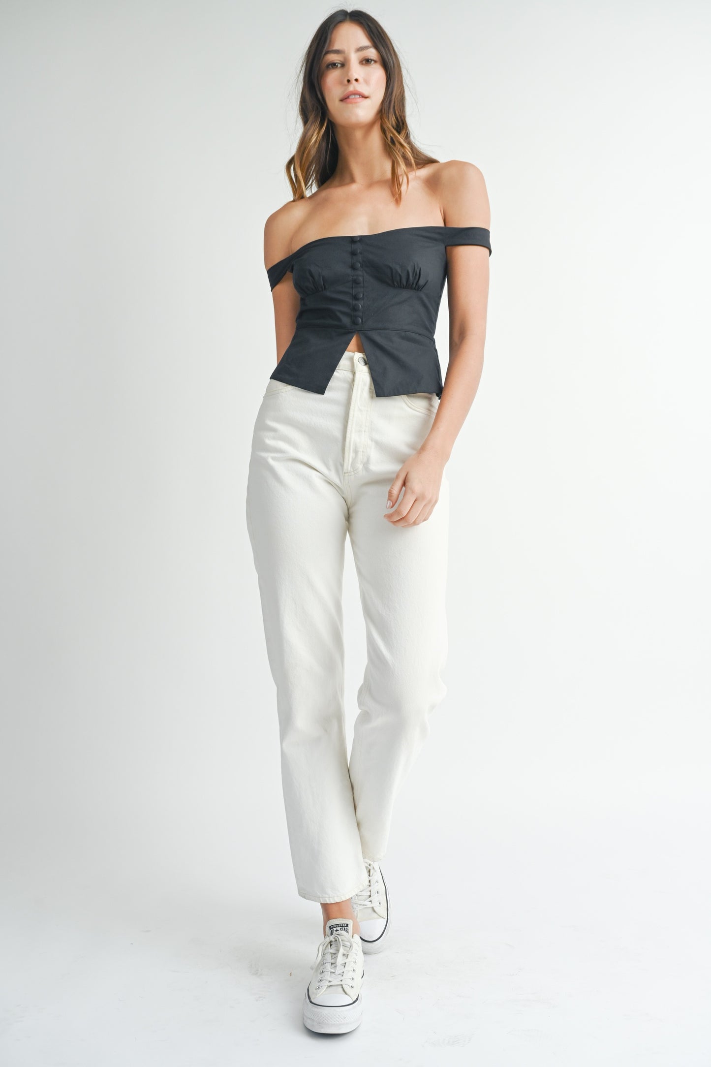 POPLIN OFF SHOULDER PEPLUM TOP